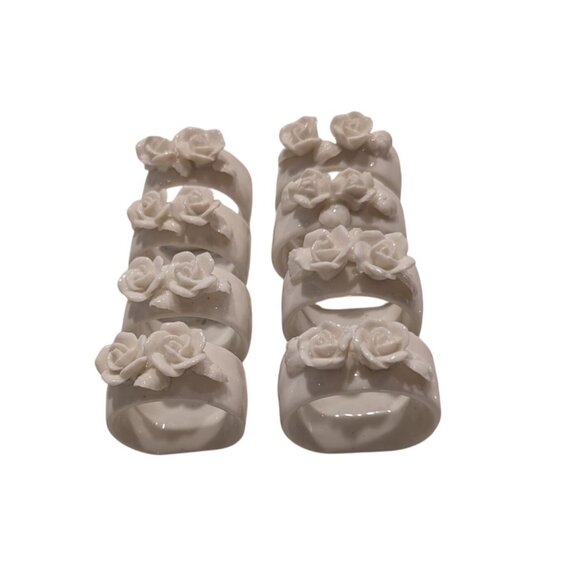 Set of 8 Genuine Bone China 3D Rose Napkin Rings The Beachcombers Holiday party - Picture 5 of 16